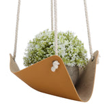 Hanging Planter Holder PU Leather Base Cotton Rope Net Flowerpot Hanging Basket for GardeningYellow 10cm