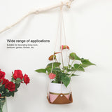 Hanging Planter Holder PU Leather Base Cotton Rope Net Flowerpot Hanging Basket for GardeningYellow 20cm