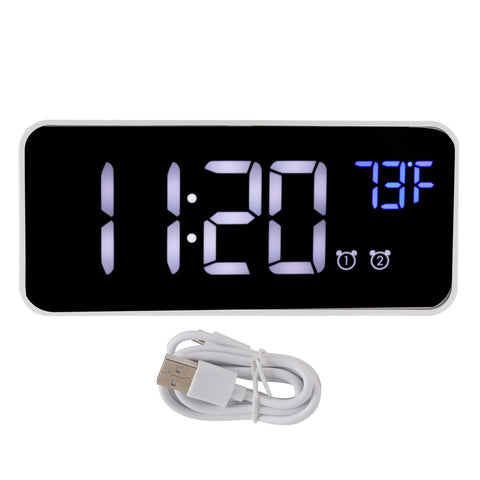LED Digital Alarm Clock Thermometer with Snooze USB Charging Bedroom Office DecorationSilver