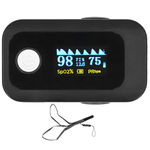 Fingertip Pulse Oximeter LED Screen Blood Oxygen Saturation Monitor with Lanyard Black In Australia - Darrahopens