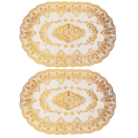 2Pcs PVC Table Mat Gold Placemats Cup Coaster Pad Kitchen Restaurant Wedding DecorationOval 01