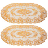 2Pcs PVC Table Mat Gold Placemats Cup Coaster Pad Kitchen Restaurant Wedding DecorationOval 01