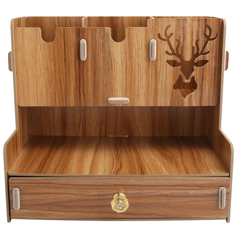Desktop Organizer Wooden Pen Holder Storage Rack Stationery Supplies for Home OfficeCherry Wood Color In Australia - Darrahopens