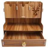 Desktop Organizer Wooden Pen Holder Storage Rack Stationery Supplies for Home OfficeCherry Wood Color In Australia - Darrahopens