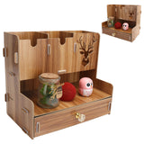 Desktop Organizer Wooden Pen Holder Storage Rack Stationery Supplies for Home OfficeCherry Wood Color In Australia - Darrahopens