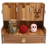 Desktop Organizer Wooden Pen Holder Storage Rack Stationery Supplies for Home OfficeCherry Wood Color