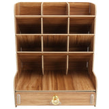 Wood Desktop Bookshelf Multi Function Pen Holder Stationery Box for Home Office Use(Cherry Wood Color ) In Australia - Darrahopens