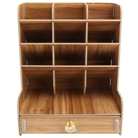 Wood Desktop Bookshelf Multi Function Pen Holder Stationery Box for Home Office Use(Cherry Wood Color ) In Australia - Darrahopens