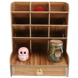 Wood Desktop Bookshelf Multi Function Pen Holder Stationery Box for Home Office Use(Cherry Wood Color ) In Australia - Darrahopens