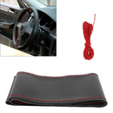 Universal Steering Wheel Cover with Needle Thread Protector for External Diameter of 3738cm(Black Red Thread )