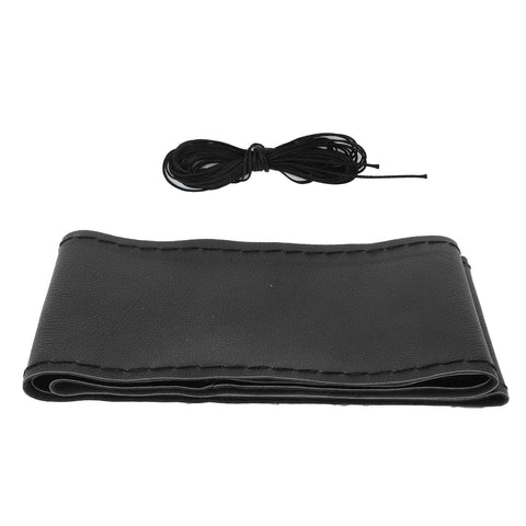 Universal Steering Wheel Cover with Needle Thread Protector for External Diameter of 3738cm(Black Black Thread ) In Australia - Darrahopens