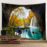 Cave River Landscape Pattern Tapestry Wall Hanging Wall Blanket for Bedroom Decor150x150cm