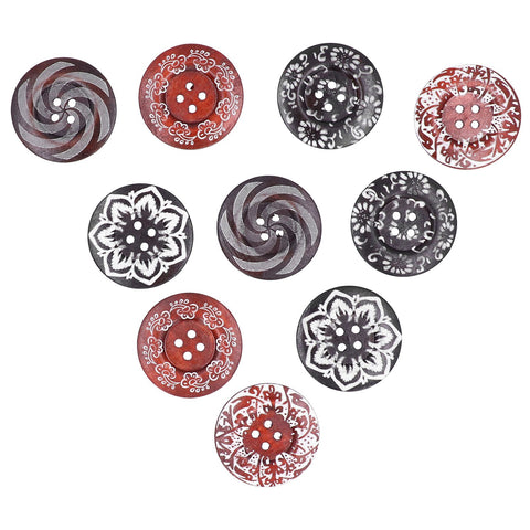 10Pcs Round Buttons Mixed Pattern Carving 4‑Holes Button DIY Art Crafts Supplies In Australia - Darrahopens
