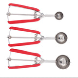 3PCS Ice Cream Scoop Cookies Scoop Set Stainless Steel Ice Cream Spoon Watermelon DiggerRed