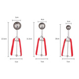 3PCS Ice Cream Scoop Cookies Scoop Set Stainless Steel Ice Cream Spoon Watermelon DiggerRed