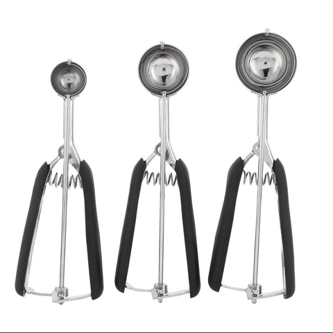 3PCS Ice Cream Scoop Cookies Scoop Set Stainless Steel Ice Cream Spoon Watermelon DiggerBlack In Australia - Darrahopens