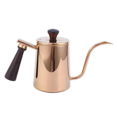 700ml Coffee Kettle 304 Stainless Steel Gooseneck Spout Coffee Drip Pot with Wooden HandleLong Spout‑Rose Gold In Australia - Darrahopens