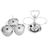 Spice Rack Kitchen Stainless Steel Seasoning Pots Condiment Set Rotating Spice Rack OrganizerJ13390(3) 3Pcs Rotating Seasoning Pot Set
