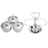 Spice Rack Kitchen Stainless Steel Seasoning Pots Condiment Set Rotating Spice Rack OrganizerJ13390(3) 3Pcs Rotating Seasoning Pot Set