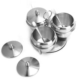 Stainless Steel Seasoning Pot Spice Salt Sugar Bowl Container with Rotating Storage Rack Lid Spoon