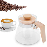 Pour Over Coffee Maker 600ml Glass Coffee Server Pot with Wooden Handle Lid for Home Office