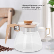 Pour Over Coffee Maker 600ml Glass Coffee Server Pot with Wooden Handle Lid for Home Office