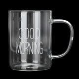 350ML Transparent Milk Coffee Mug with Handle Glass Water Cup Drinkware Kitchen UtensilWhite Letter