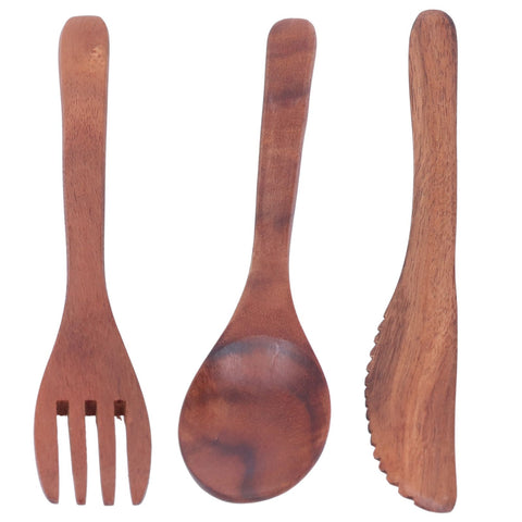 3PCS Wooden Tableware Sets Portable Fork Knife Spoon Cutlery Kitchen Dinnerware Accessories In Australia - Darrahopens