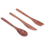 3PCS Wooden Tableware Sets Portable Fork Knife Spoon Cutlery Kitchen Dinnerware Accessories