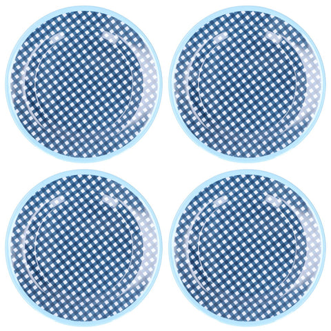 4PCS 9in Salad Plate Fruit Plate Dessert Cake Dishes Pastry Tray Tableware DecorationDark Blue Grid In Australia - Darrahopens