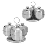 Seasoning Pot Set Innovative Rotating Condiment Spice Salt Sugar Jar Container with Lid Spoon