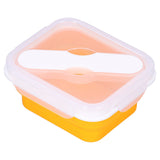 Silicone Insulation Box Portable Lunch Box with Integrated Fork Spoon for Office SchoolOrange 600ML