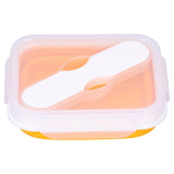 Silicone Insulation Box Portable Lunch Box with Integrated Fork Spoon for Office SchoolOrange 600ML