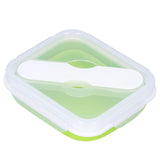 Silicone Insulation Box Portable Lunch Box with Integrated Fork Spoon for Office SchoolFruit Green 600ML