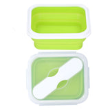 Silicone Insulation Box Portable Lunch Box with Integrated Fork Spoon for Office SchoolFruit Green 600ML