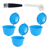 Refillable Coffee Capsule Filter Cup Kit Accessories for DOLCE GUSTO Coffee Machine(Blue 3 Capsules1 Spoon 1 Brush)
