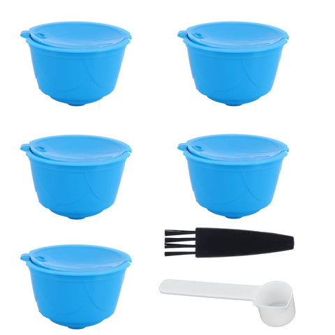 Refillable Coffee Capsule Filter Cup Kit Accessories for DOLCE GUSTO Coffee Machine(Blue 5 Capsules1 Spoon 1 Brush) In Australia - Darrahopens
