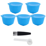 Refillable Coffee Capsule Filter Cup Kit Accessories for DOLCE GUSTO Coffee Machine(Blue 5 Capsules1 Spoon 1 Brush)