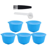 Refillable Coffee Capsule Filter Cup Kit Accessories for DOLCE GUSTO Coffee Machine(Blue 5 Capsules1 Spoon 1 Brush)