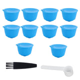 Refillable Coffee Capsule Filter Cup Kit Accessories for DOLCE GUSTO Coffee Machine(Blue 10 Capsules1 Spoon 1 Brush)