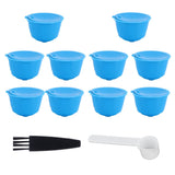 Refillable Coffee Capsule Filter Cup Kit Accessories for DOLCE GUSTO Coffee Machine(Blue 10 Capsules1 Spoon 1 Brush)
