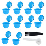 Refillable Coffee Capsule Filter Cup Kit Accessories for DOLCE GUSTO Coffee Machine(Blue 10 Capsules1 Spoon 1 Brush)