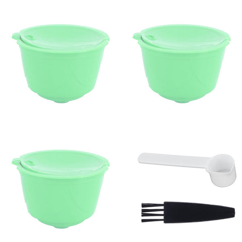 Coffee Capsule Set Stainless Steel Coffee Filter Cup for DOLCE GUSTO Coffee Machine(Green 3 Capsules1 Spoon 1 Brush)