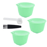 Coffee Capsule Set Stainless Steel Coffee Filter Cup for DOLCE GUSTO Coffee Machine(Green 3 Capsules1 Spoon 1 Brush)