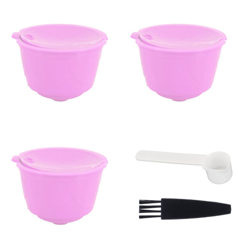 Reusable Capsules Set Refillable Coffee Filter Cup Pod for DOLCE GUSTO Coffee Machine(Purple 3 Capsules1 Spoon 1 Brush) In Australia - Darrahopens