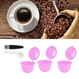 Reusable Capsules Set Refillable Coffee Filter Cup Pod for DOLCE GUSTO Coffee Machine(Purple 3 Capsules1 Spoon 1 Brush)