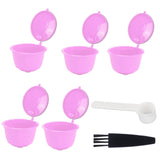 Reusable Capsules Set Refillable Coffee Filter Cup Pod for DOLCE GUSTO Coffee Machine(Purple 5 Capsules1 Spoon 1 Brush)