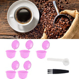 Reusable Capsules Set Refillable Coffee Filter Cup Pod for DOLCE GUSTO Coffee Machine(Purple 5 Capsules1 Spoon 1 Brush)