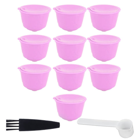 Reusable Capsules Set Refillable Coffee Filter Cup Pod for DOLCE GUSTO Coffee Machine(Purple 10 Capsules1 Spoon 1 Brush)