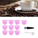 Reusable Capsules Set Refillable Coffee Filter Cup Pod for DOLCE GUSTO Coffee Machine(Purple 10 Capsules1 Spoon 1 Brush)